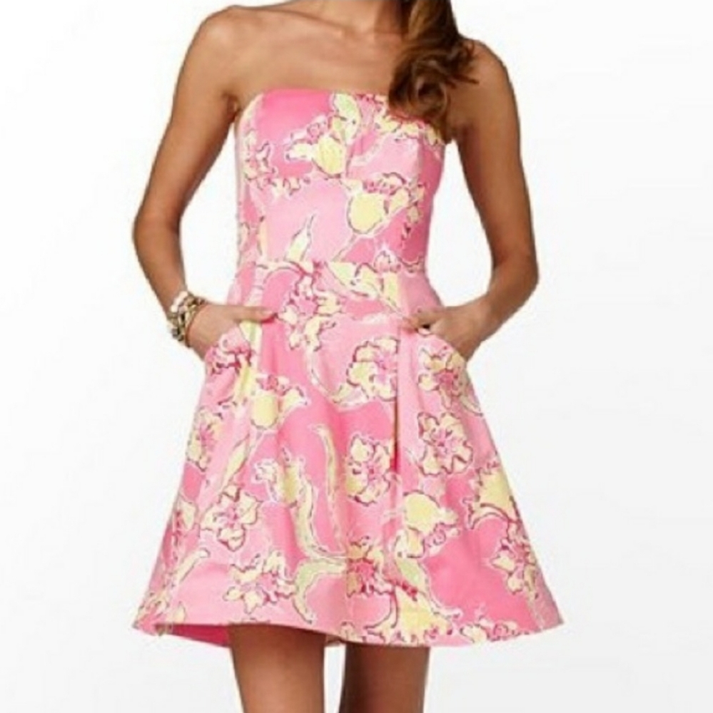 Lilly Pulitzer Hotty Pink Day Strapless Dress, 00